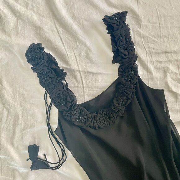 Vtg 90s Whimsygoth Cocktail Dress Fairycore Goth Black Roses Beading Size M - Picture 10 of 10